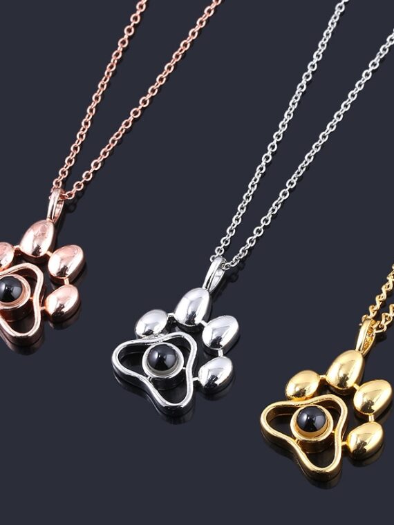 2020 Cat Dog Paw Pet Photo Projection Pendant Necklace Footprints 100 languages I Love You Choker Necklace for Women Men Jewelry