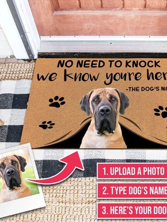 Custom Doormat Personalized giftsText Name Pet Dog Cat Photo No Need to Knock We Know You're Here,indoor/outdoor carpet Door mat